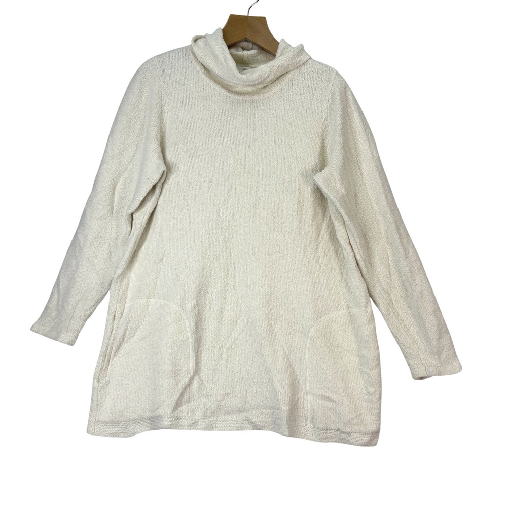 J. Jill Cream Textured Cowl Neck Tunic Sweater Knit Pockets Women's XL Casual